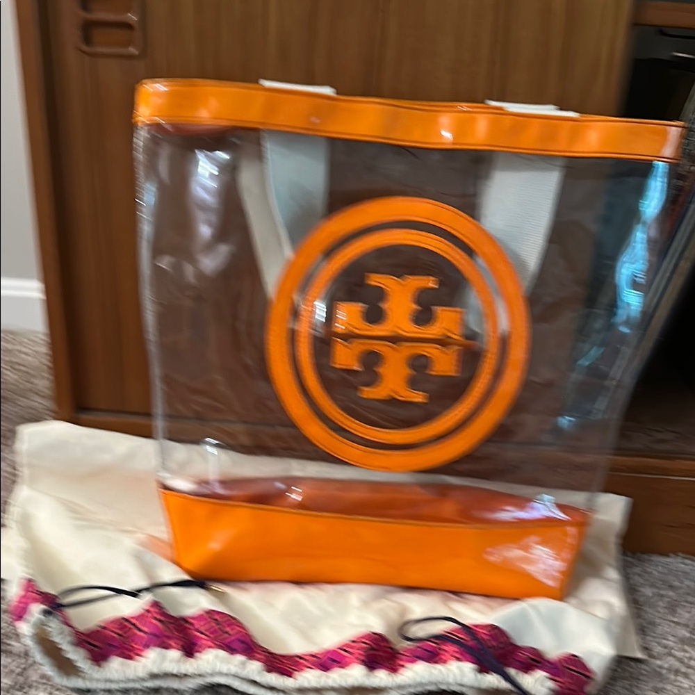 Tory Burch Orange Accented Clear Tote